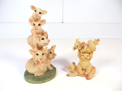 Stacking pig figurines - 2, resin